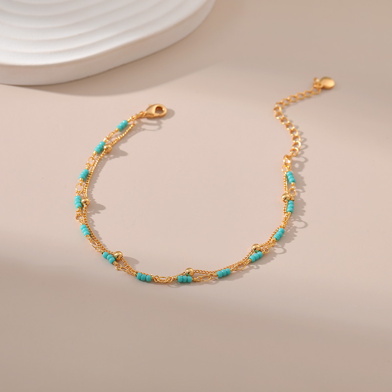 Bracelets Classification 1 Piece Quantity Classic Style Round Turquoise Copper Plating 18k Gold Plated Bracelets