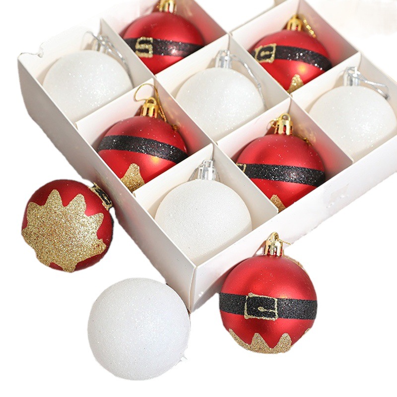 Transfronterizo de Hong Kong Heng 6cm bola decorativa de Navidad 12 bolas en caja árbol de Navidad accesorios pintados de rojo bola decoración de Navidad