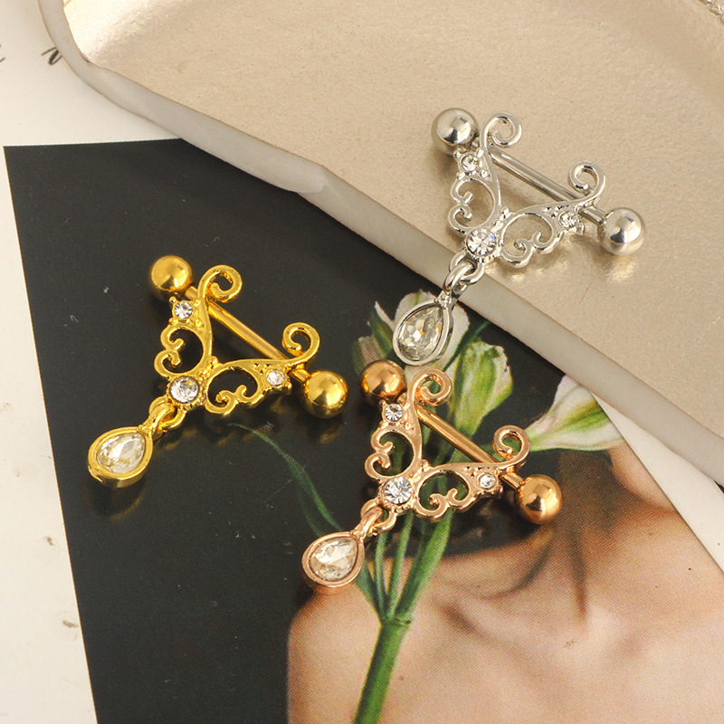 Retro Geometric Stainless Steel Plating Zircon Adhesive nail