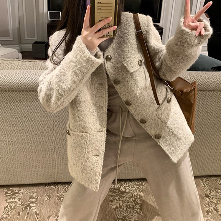 French-Style Socialite Circle Wool down Jacket for Women, New Autumn and Winter Small-Sized Woolen Coat