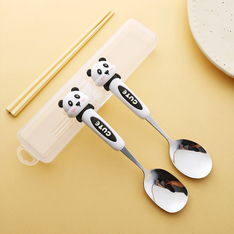 Panda Cartoon Cuchara 304 Acero inoxidable para estudiantes para comer palillos cuchara todo en uno Vajilla portátil de alta calidad