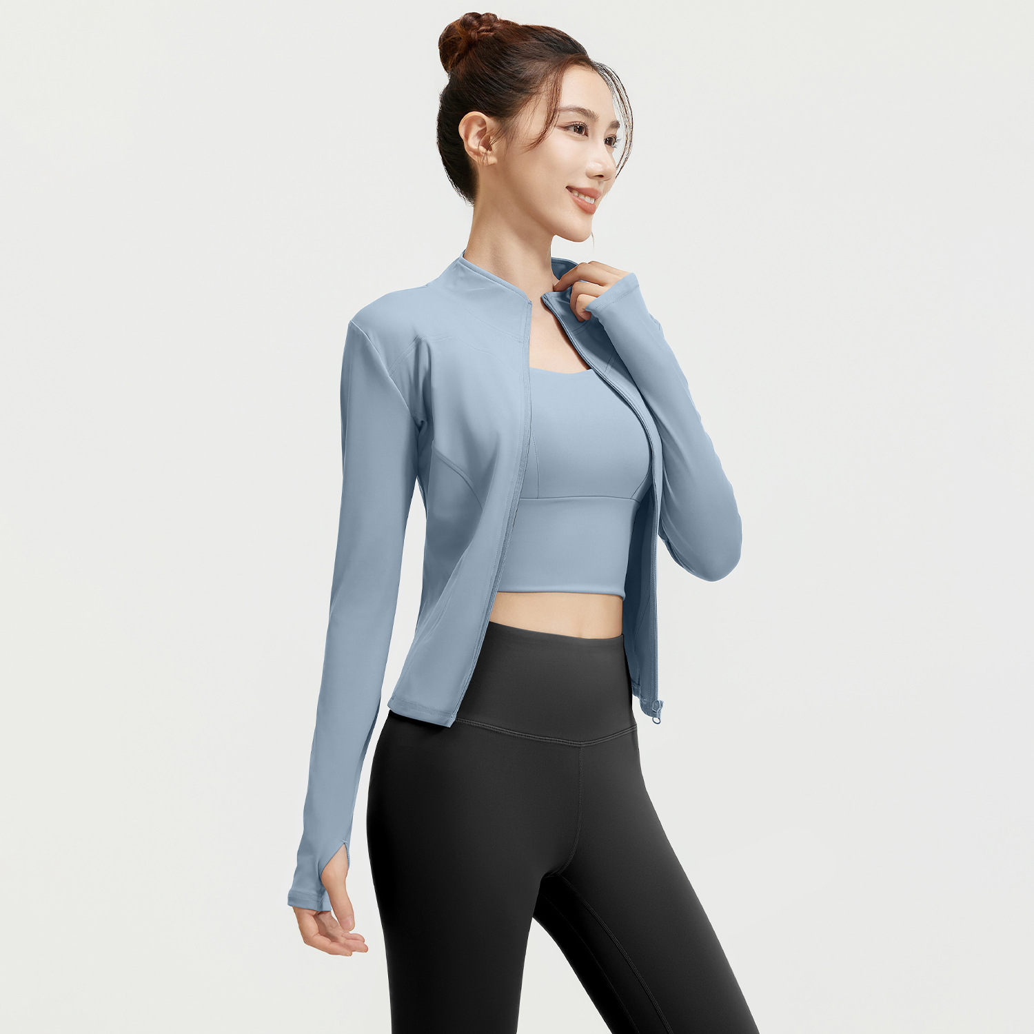 Juyitang ropa de yoga traje de fitness deportes de secado rápido de las mujeres melocotón pantalones de cadera chaqueta de correr ropa deportiva ajustada primavera