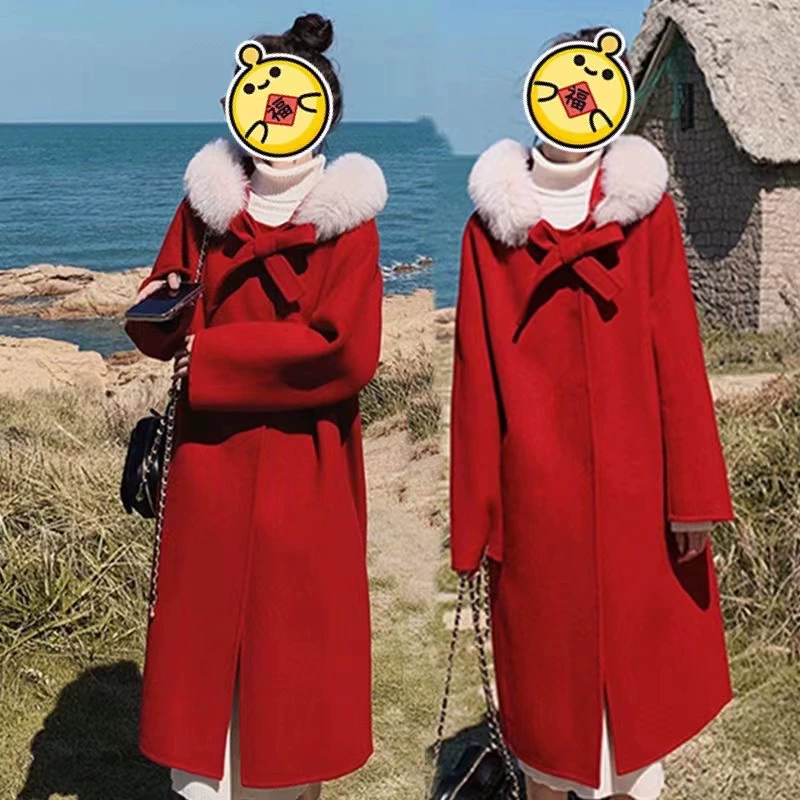 Взрывчатое двустороннее шерстяное пальто интернет-знаменитостей, однотонный шерстяной воротник, Свободный плащ в Корейском стиле, антикварное повседневное шерстяное пальто