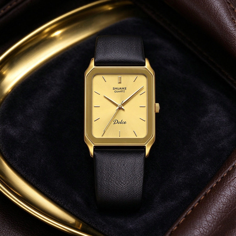 New foreign trade model, leather strap, business trendy men's watch, square fashion fully automatic quartz wristwatch, cross-border wholesale in stock