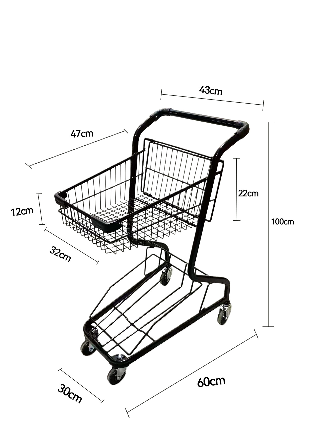 Supermercados multifuncionales agarran carritos de muñecas, centros comerciales de dos pisos, carritos de compras, puestos rojos de la red, carritos domésticos