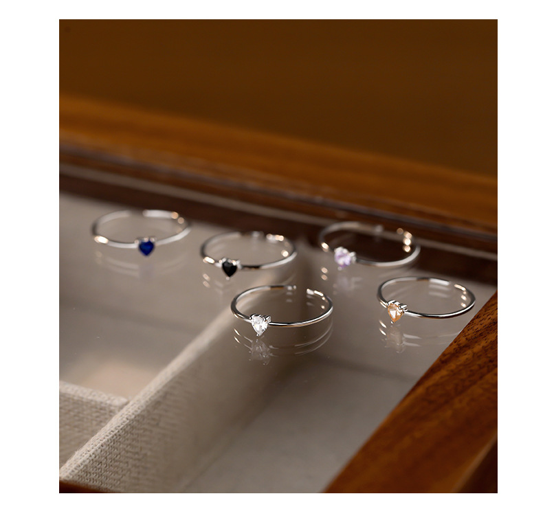 Zircon Inlay Material 1 Piece 925 Sterling Silver Colorful Heart Shape Zircon Open Rings Rings