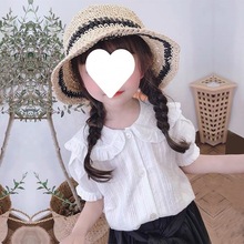 女童娃娃领衬衫小童韩版洋气时髦上衣潮宝宝夏季儿童短袖白色衬衣