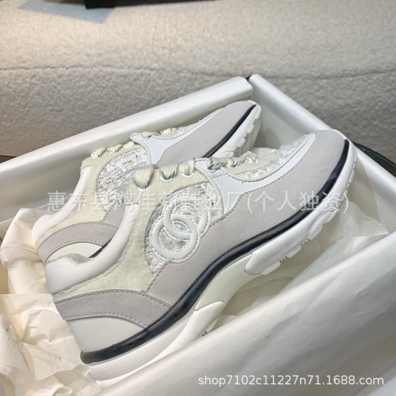Chanel Sneakers Tweed Suede Calfskin Grey White