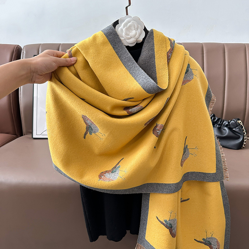 Bufandas coreanas de cachemira de dama 2025 pájaros con un bufón de aire acondicionado que se vuelve más grueso y cálido