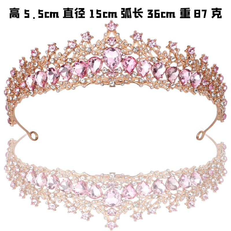 Juegos de joyería de baile de cena transfronterizos de Europa y América, collares, pendientes, corona de boda, vestido de boda de tres piezas, diamante rosa, rey