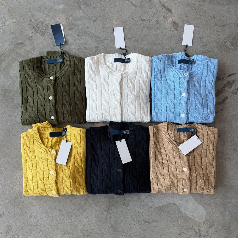 High-quality/Scannable QR code RL Ralph Lauren style cable knit cardigan with pony logo, all-cotton, round neck, wholesale and dropshipping available High-quality/Scannable QR code RL Ralph Lauren style cable knit cardigan with pony logo, all-cotton, round neck, wholesale and dropshipping available
