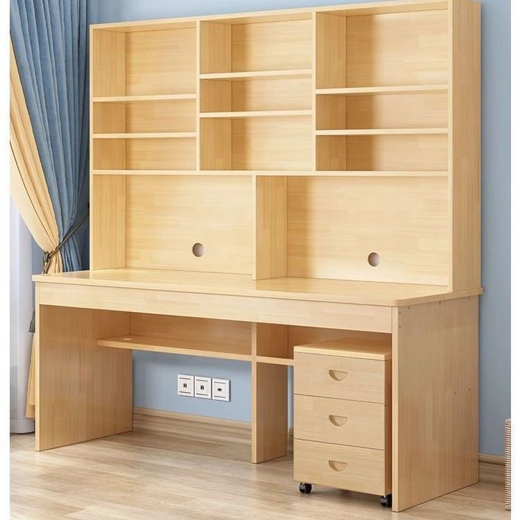 Solid Wood Desk Bookshelf Combination Table Home Bookcase Bedroom Simple Children's Computer Table Student Writing Table