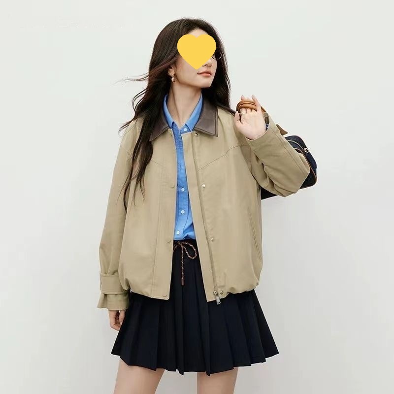 2025秋季新款外套翻领设计风复古撞色休闲上衣宽松百搭夹克女|undefined