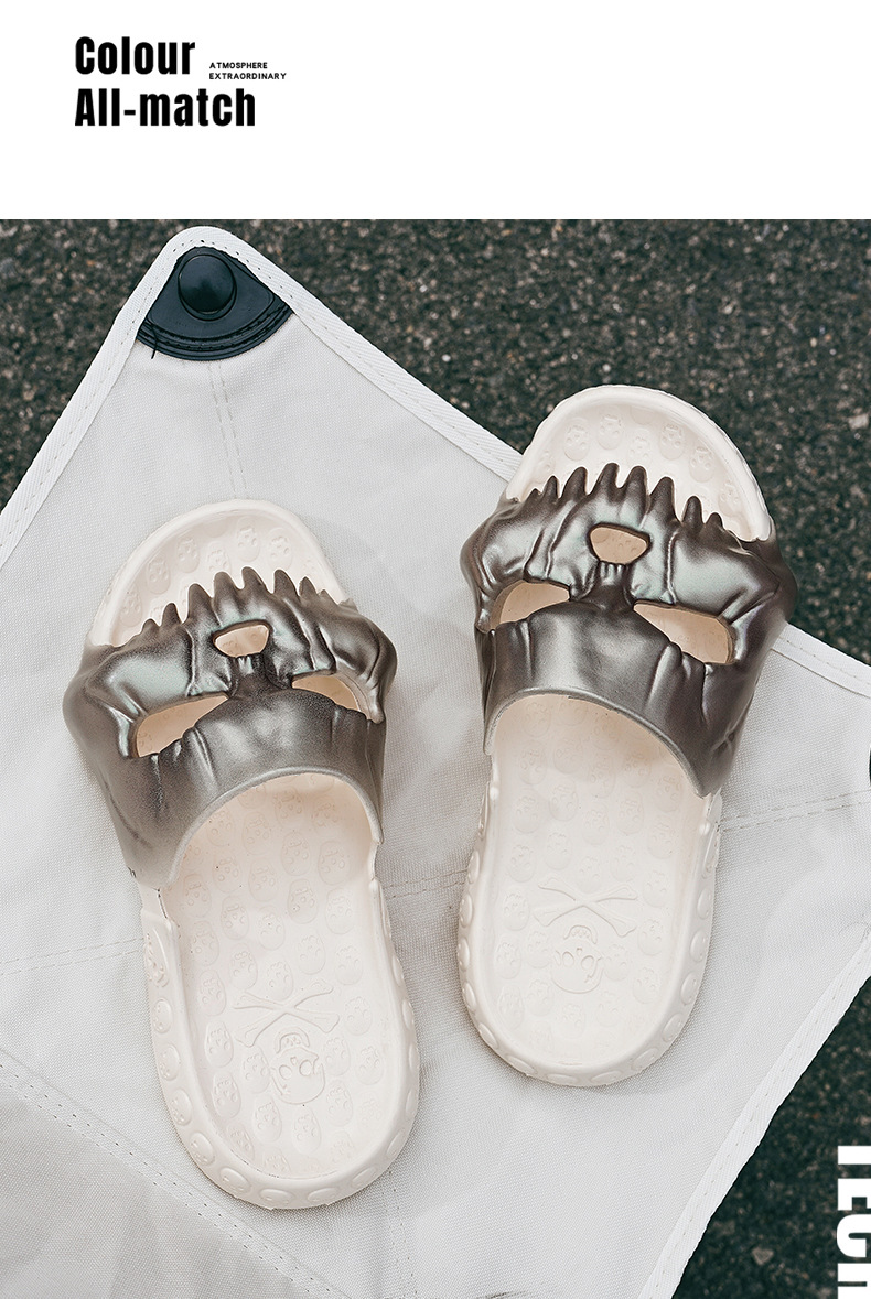 Cross Border Large Size Skull Head One Word Slippers EVA Thick Soled Sandals With A Sense Of Excrement Men S Shoes Summer Outdoor Casual Trendy_voghion.com