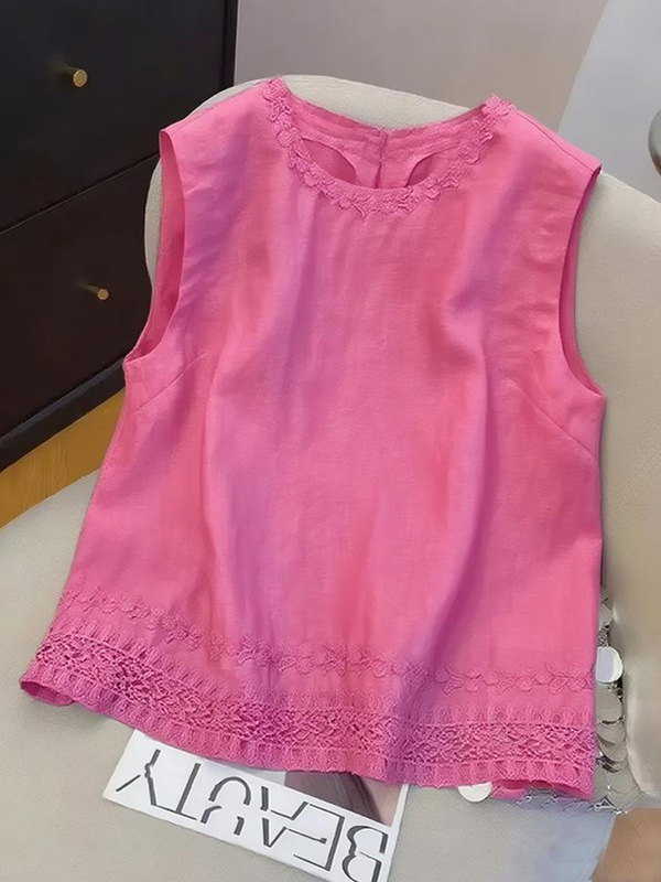 高级感花边刺绣无袖背心女夏季新款百搭显瘦漂亮小衫别致小上衣潮|undefined