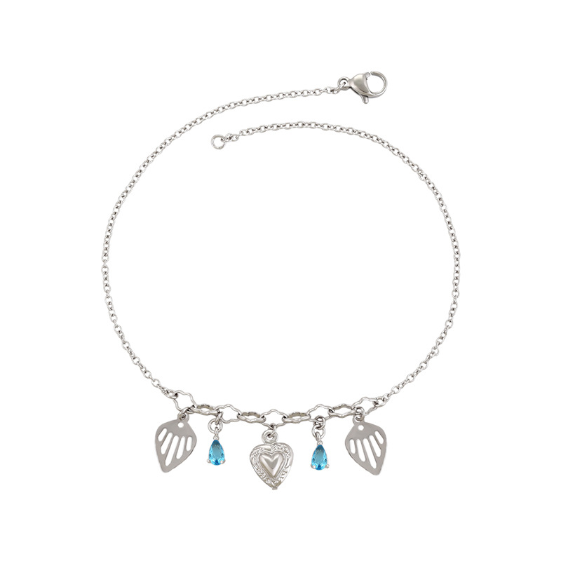Pulseras de tobillo Xuping al por mayor, joyería europea y americana de aleación chapada en oro con diseño de corazón, hoja y llave, con circonita, moderna y versátil.