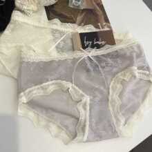 清爽夏季蕾丝内裤女裸感无痕透气中低腰纯棉裆甜美冰丝女士三角裤
