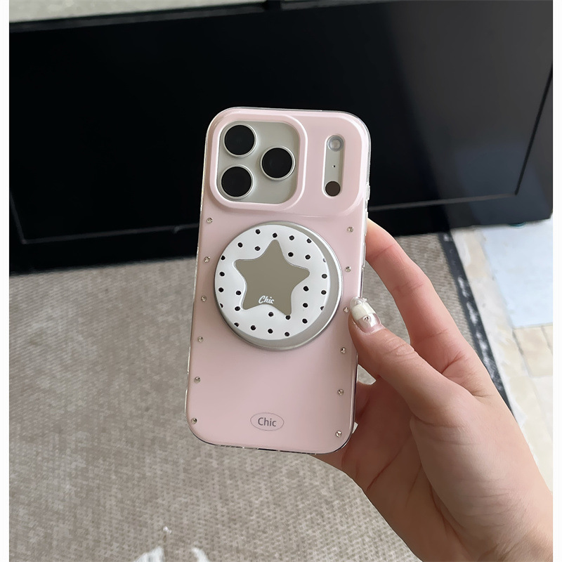 Coque coréenne simple à nœud papillon et étoiles pour iPhone 17/16 Pro Max/15/14, motif cœur girly_voghion.com