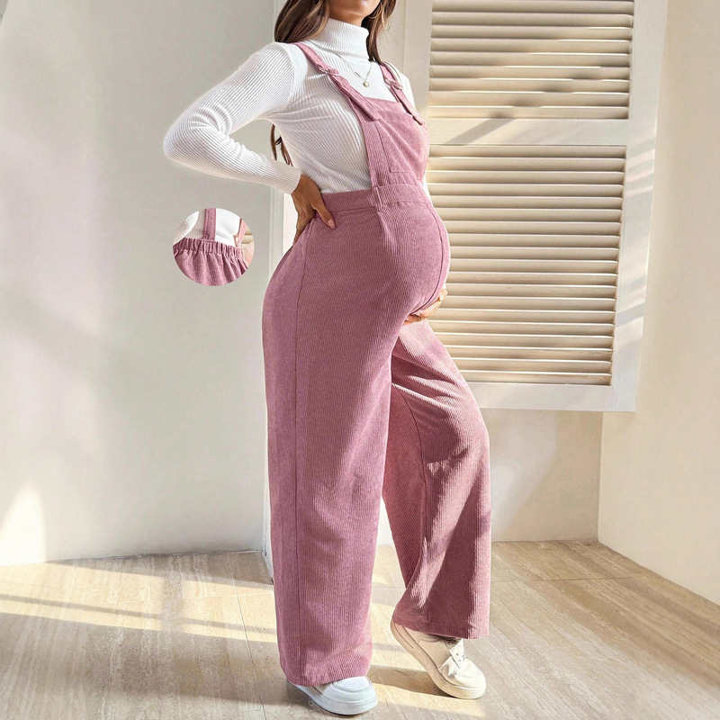 Maternity Wear European and American Export 2025 Autumn and Winter Fashionable Maternity Pants Waist Elastic Loose Corduroy Overalls