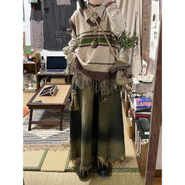 日系复古秋季游牧风针织衫马甲女宽松叠穿外搭小众设计感毛衣背心