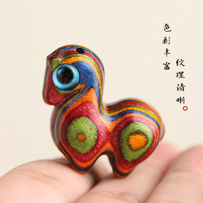 彩绘小配饰彩虹木木雕唐马有马上挂件吊坠生肖钥匙扣唐马手机链