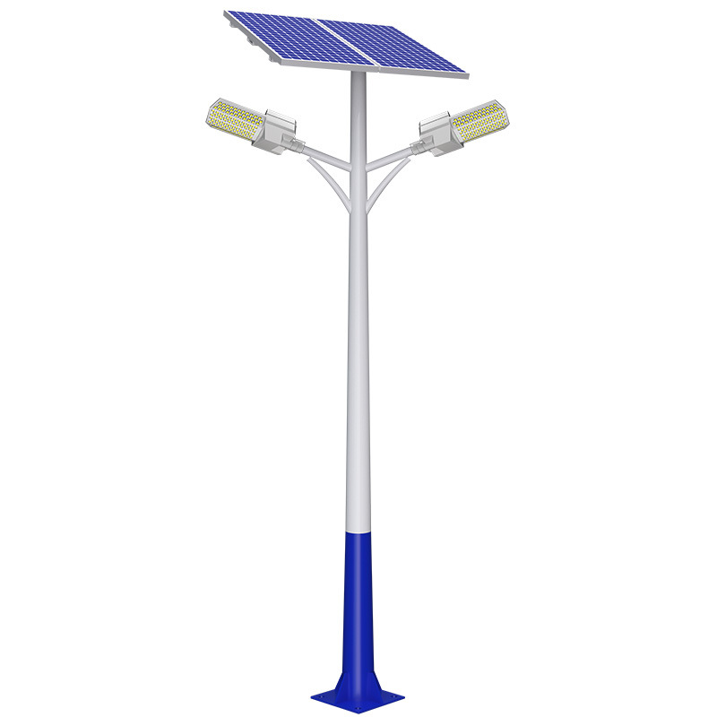 Farola solar de doble cabezal, doble placa, luz solar al aire libre, farola, iluminación LED a prueba de lluvia de alta potencia súper brillante