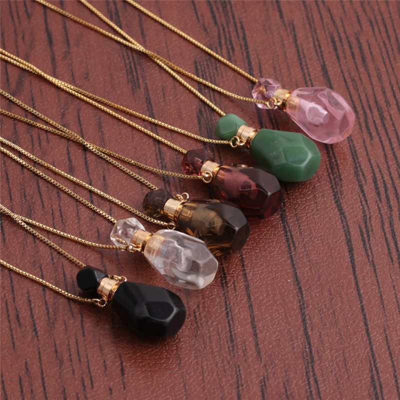 Fashion Semi-precious Stone Flame-shaped Perfume Bottle Alloy Necklace Wholesale display picture 1