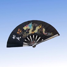 锌合金一尺边骨太极扇龙纹黑色功夫龙铁扇双节棍雙節棍武术武术棍