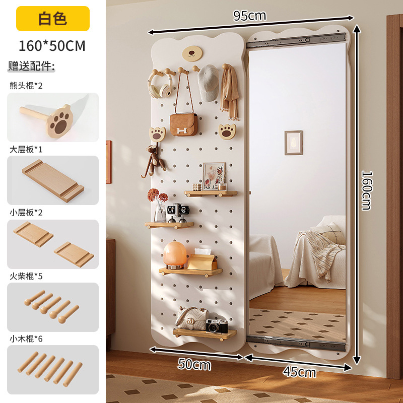 Espejo de vestir de madera sólida detrás de la puerta de madera sólida del dormitorio estante de cabecera de la cama en la pared deslizante del espejo de cuerpo entero en el portal