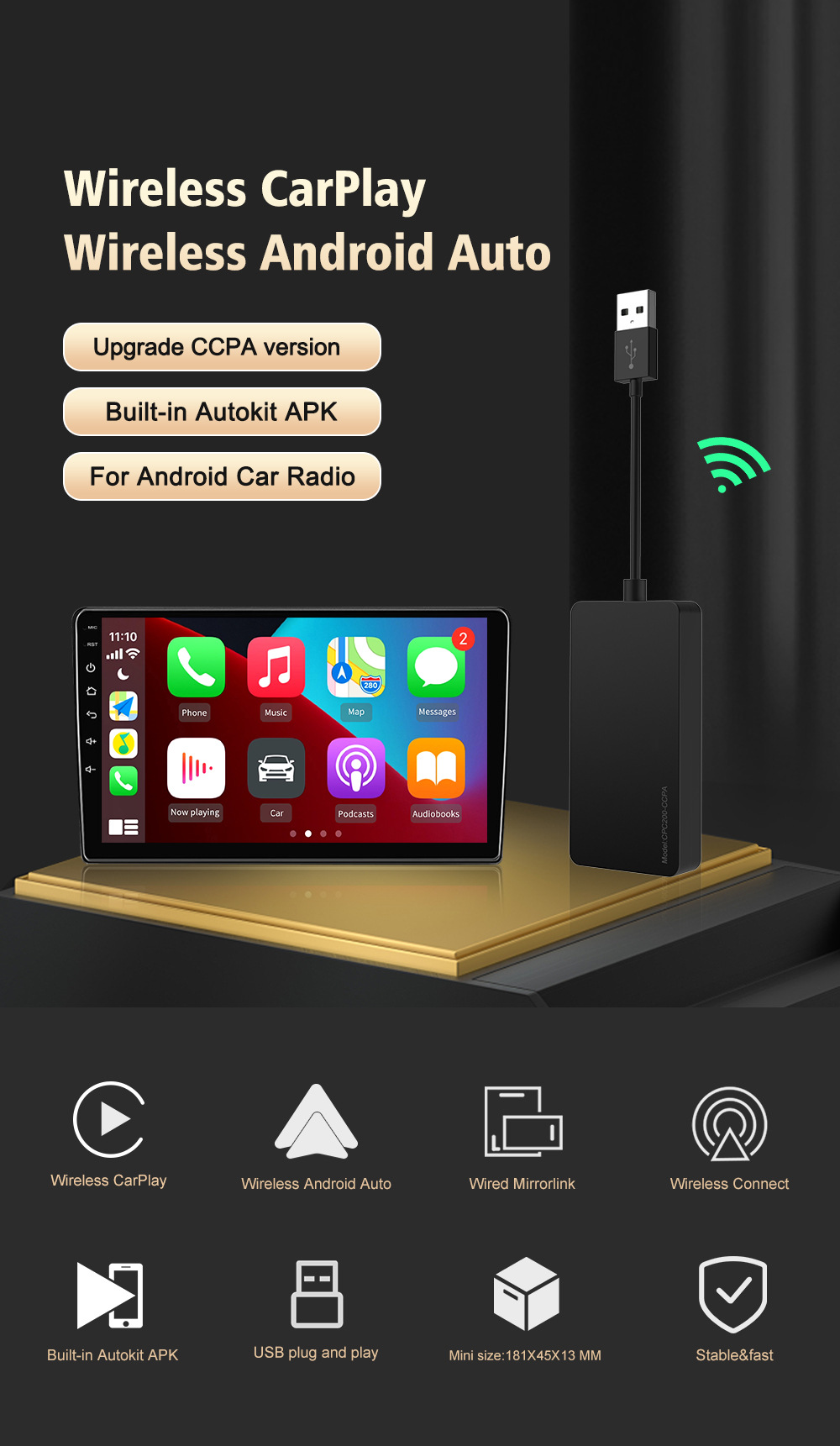 Cross-Border Factory Source Android Car Wireless Carplay Module Adapter Android Auto Connectivity Box