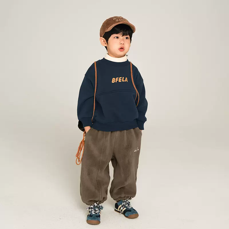 畅果童装男童加绒卫衣冬装儿童上衣中小童一体绒半高领打底衫潮童