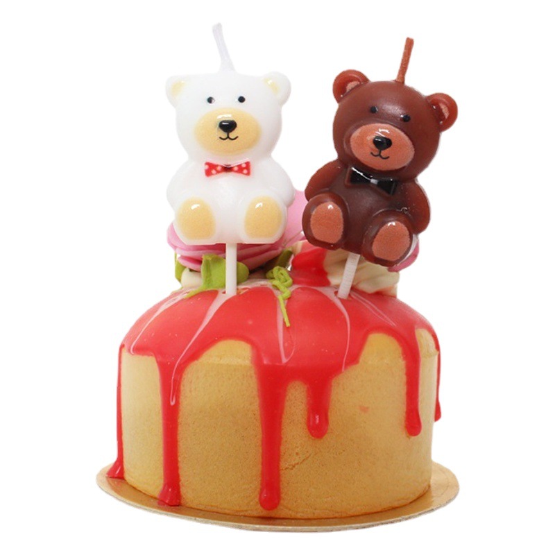 Versión coreana del pastel de vela de cumpleaños de conejo de oso, decoración de horneado de dibujos animados, fabricante de velas de oso de peluche marrón al por mayor