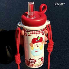 新しい魔法瓶カップ ins 学生大容量シンプルなストローと持ち上げロープ 316 ステンレス鋼高温耐性女の子ウォーターカップ