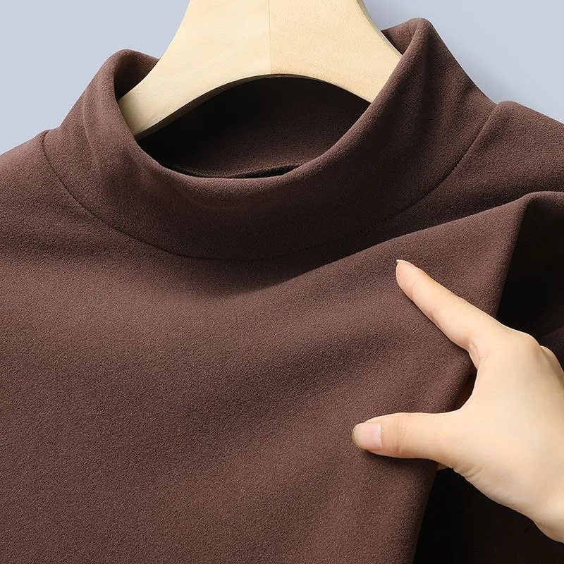 徳パイル恒温服保温耐寒性ベルベット国境を越えたインナーシャツ半高襟純色長袖tシャツ