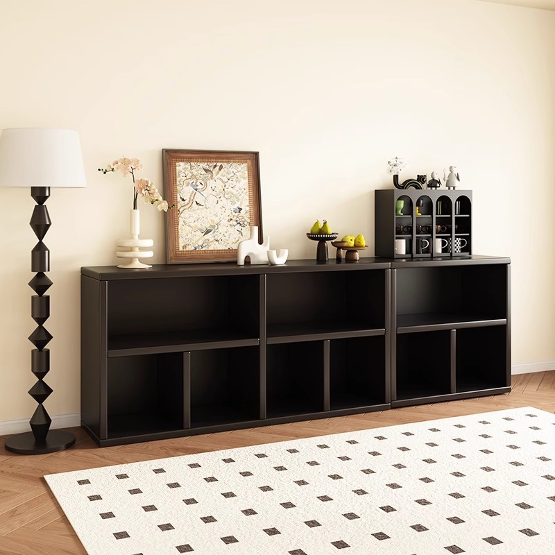 Kalek Plaid Cabinet Black Retro Combination Cabinet Home Living Room Floor-Standing Storage Cabinet Integrated Wall Bookcase