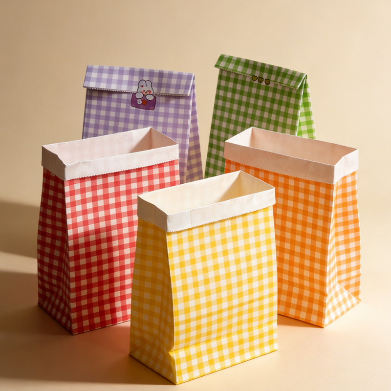 Bolsas de papel a cuadros de colores estilo INS en stock, bolsas de regalo, pequeñas bolsas de papel kraft, bolsas de papel para almacenamiento de artículos diversos. image 3