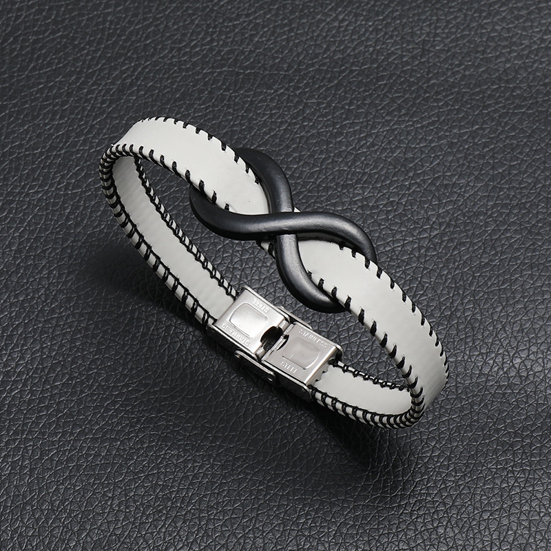Solid Color Pattern Hip-Hop Solid Color 304 Stainless Steel Pu Leather Men's Bracelets Men Cord & Leather Bracelets
