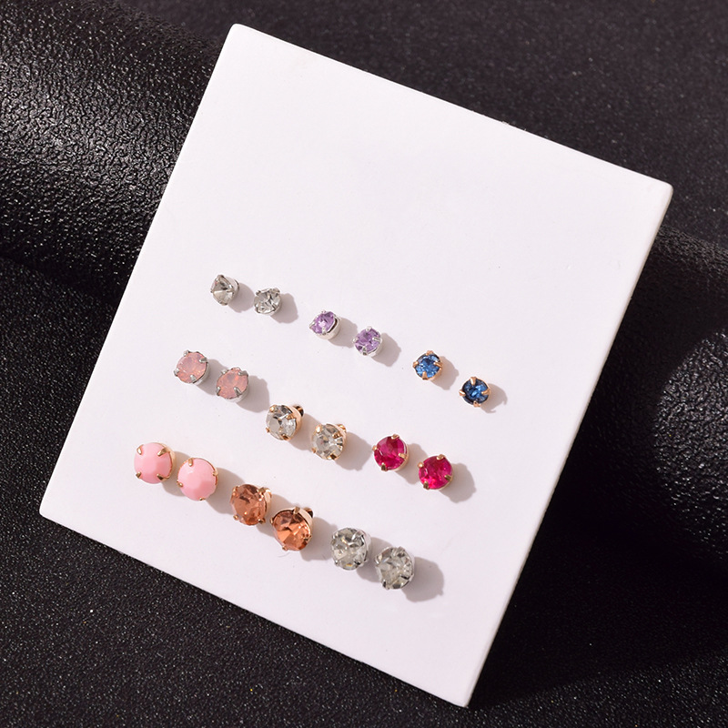 Korean Multicolor Rhinestone 9 Pairs Earrings Set Wholesale Nihaojewelry display picture 5