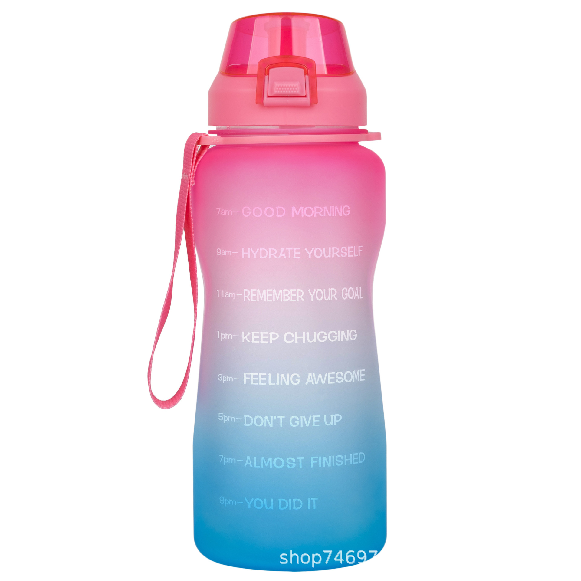 Gran capacidad creativa gradiente deportes taza de agua 2.2L portátil al aire libre cuerda cubierta elástica taza de plástico Internet celebridad fitness taza de agua