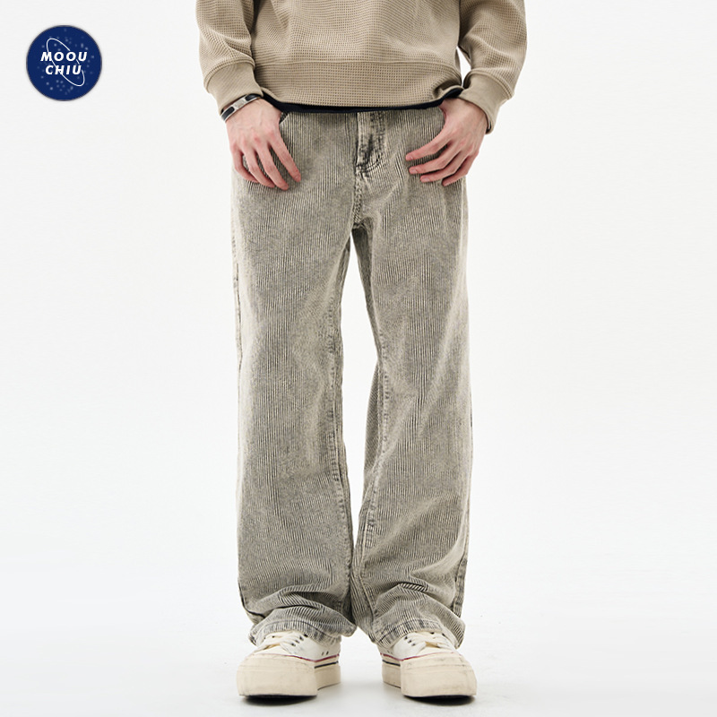 沐丘男装∣2025秋冬新款保暖灯芯绒裤子男士宽松复古水洗牛仔长裤