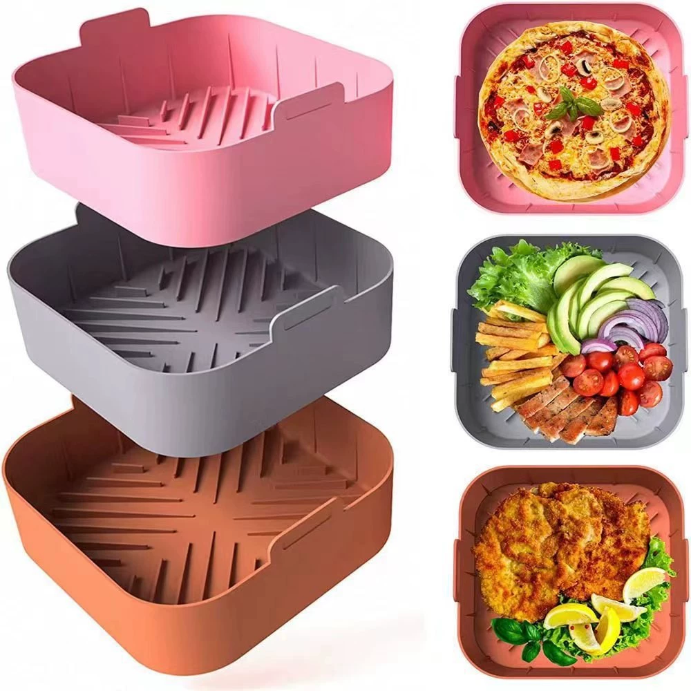 Ž? Air fryer square silicone baking pan Air Fryer cross-border Amazon reusable silicone fryer basket