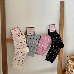 秋冬襪子女復古日系愛心幾何中筒巴洛克設計小眾堆堆襪拼色系棉襪