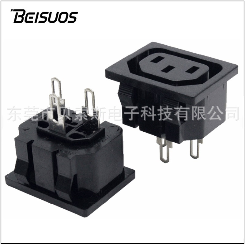 BS-C13长脚AC电源插座卡式机柜品字母插IEC工业品字插座C14品字尾