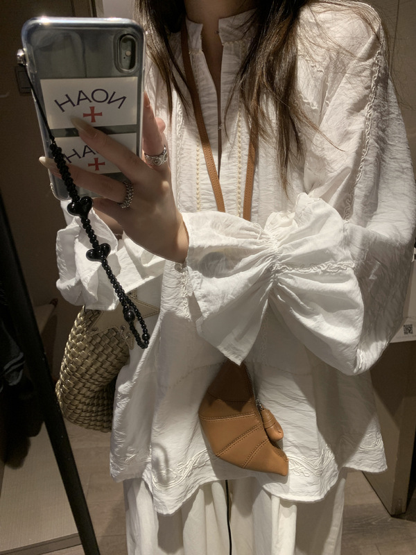 法式复古时尚重工精美盘绣灯笼袖立领衬衫女早秋松弛感上衣|undefined