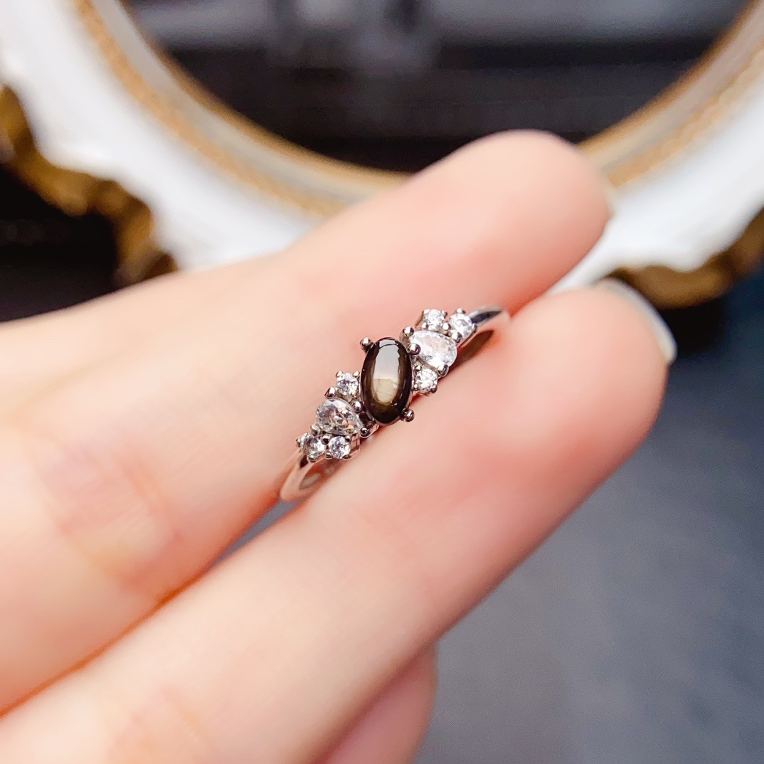 Cross-Border Exclusive Natural Starlight Sapphire Ring S925 Ring 3*5mm Jewelry Bracelet Girls Accessories