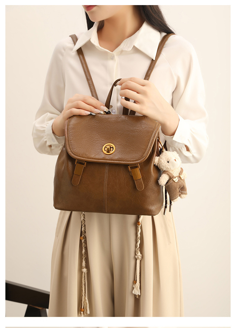 Balo mini nữ phong cách preppy Hàn Quốc, kiểu dáng độc đáo cao cấp, đa năng, có thể đeo chéo hoặc xách tay (27×11×24 cm) — màu nâu chi tiết 13