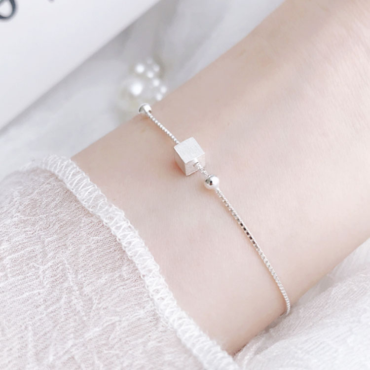 Sunburst Transfer Cube Bracelet For Women Korean Version Simple Ins Style Minimalist Brushed Square Geometric Bead_voghion.com
