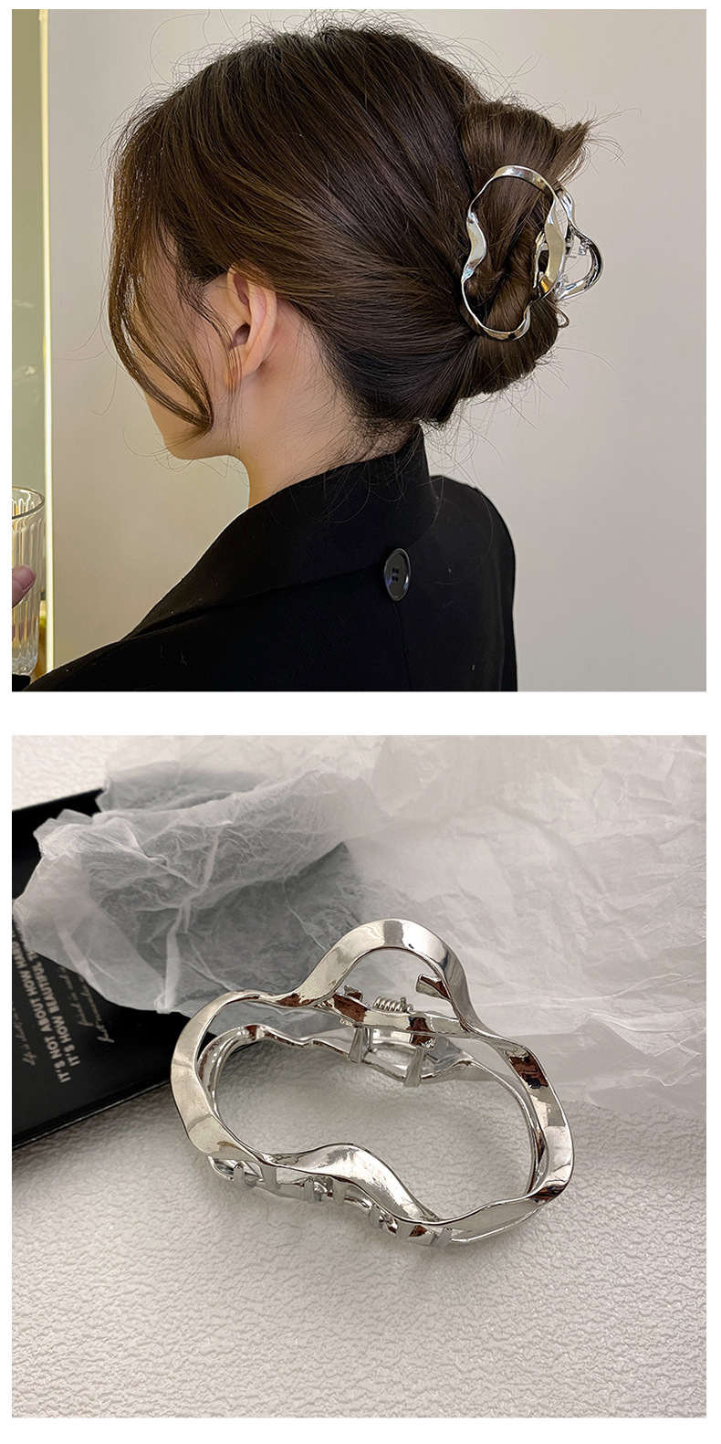 Fashion Style Gold, Silver Color Fashion Liquid Irregular Line Metal Barrettes Medium Hair Clip