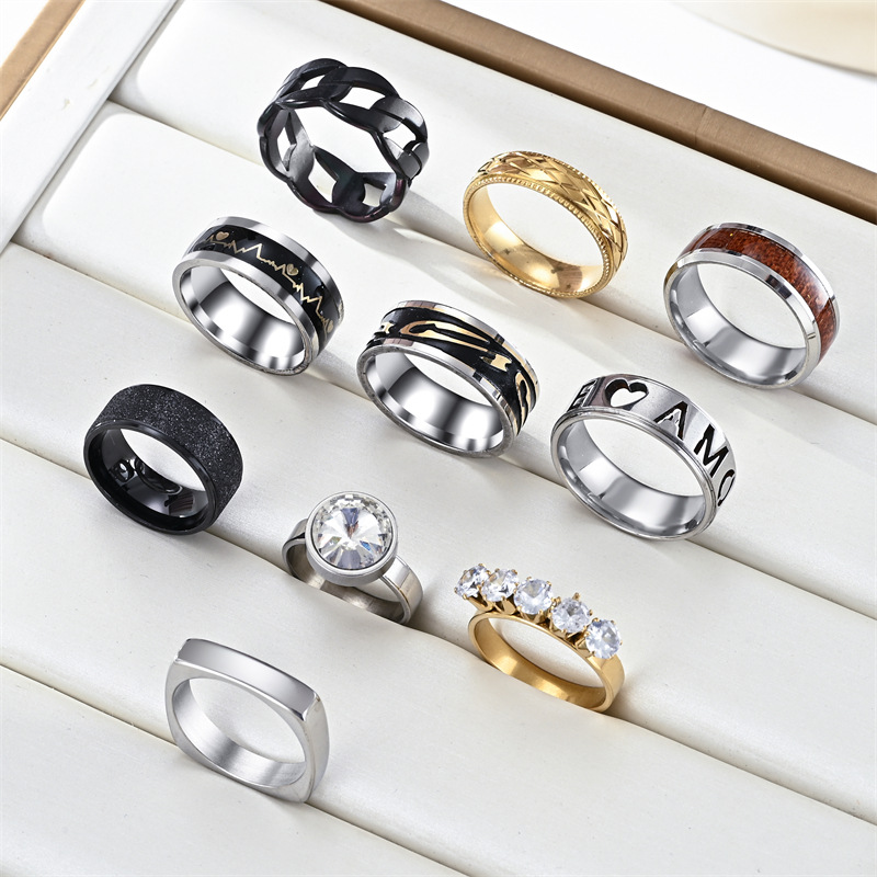 13g Weight Zircon Inlay Material Rings Classification 12, 6 Ring Size 1 Piece Quantity Daily Occasion 304 Stainless Steel Material Letter, Electrocardiogram Pattern All Seasons Season Unisex Gender Polishing Design Elegant, Simple Style Style Elegant Simple Style Letter Electrocardiogram 304 Stainless Steel Polishing Zircon Unisex Rings Men Band Rings 无