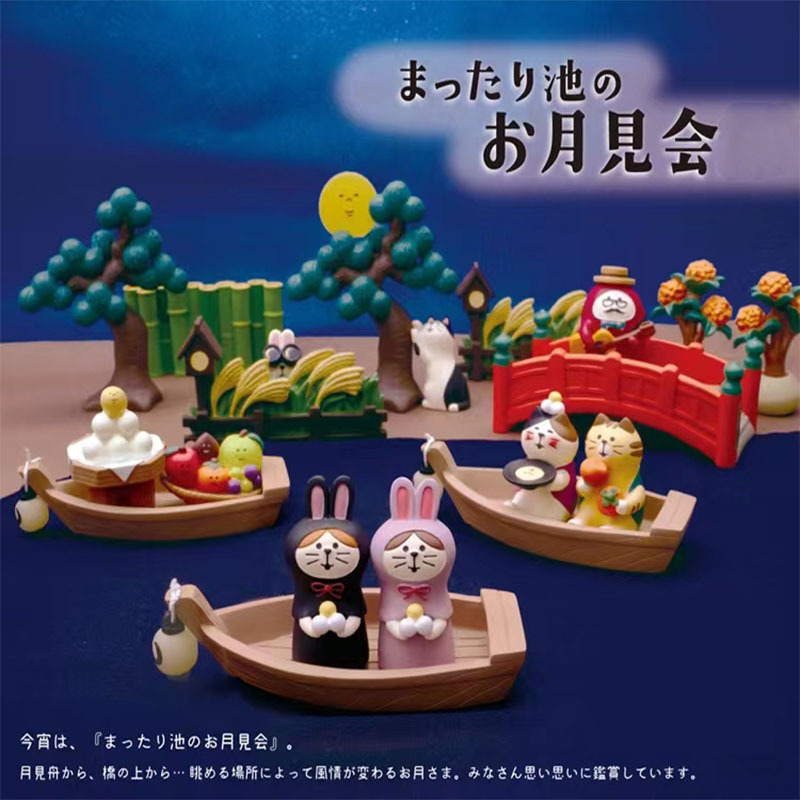 中秋節ギフト装飾品和風猫ウサギトレンディな人形月餅ボックス装飾ギフト樹脂工芸品装飾品|undefined